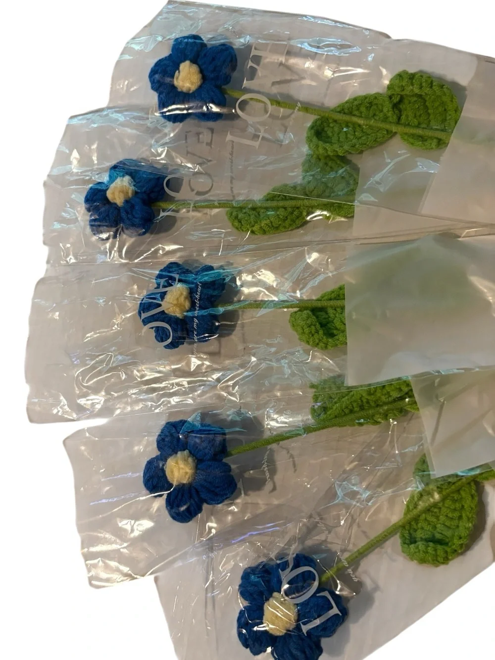 Handmade Blue Crochet Flower Roses - Set of 5